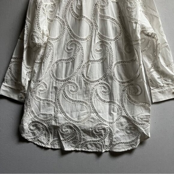 NWT Anne Fontaine Couleur eyelet white long line button down blouse - Picture 4 of 11